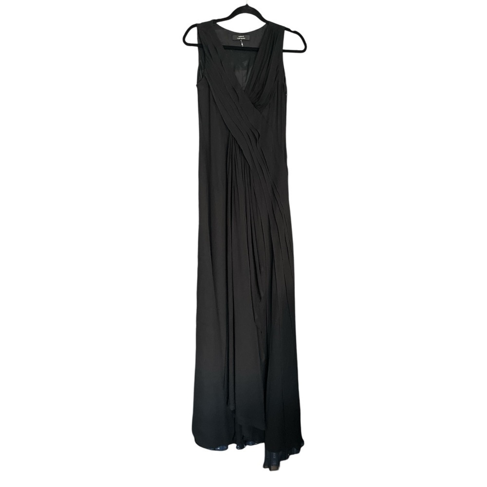 Robert Rodriguez 100% Silk Pleated Black Maxi Long Gown Dress Small